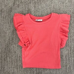 Zara Kids Coral Ruffle Sleeve Tee